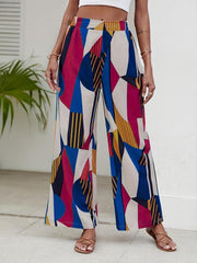 Geo Print Wide Leg Pants High Waist Women's Clothing