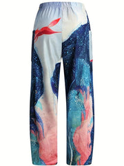 Women's Mid Waist Print Wide Leg Pants
