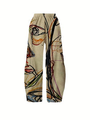 Women's Mid Waist Print Wide Leg Pants