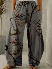Women's Mid Waist Print Wide Leg Pants