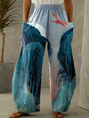 Women's Mid Waist Print Wide Leg Pants