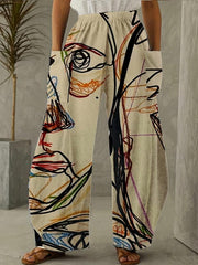 Women's Mid Waist Print Wide Leg Pants