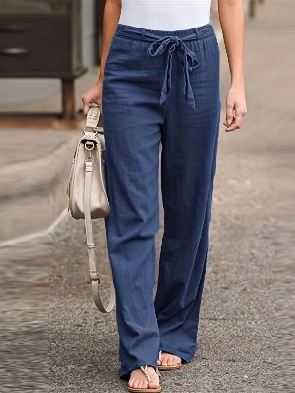 Tie Waist Wide Leg Pants High Waist Casual Long Length