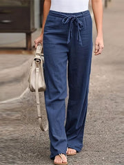 Tie Waist Wide Leg Pants High Waist Casual Long Length