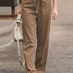 Tie Waist Wide Leg Pants High Waist Casual Long Length