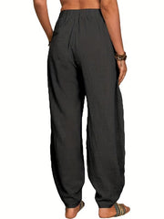Versatile Elastic Waist Pants with Pockets Women's Clothing