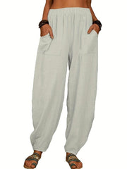 Versatile Elastic Waist Pants with Pockets Women's Clothing