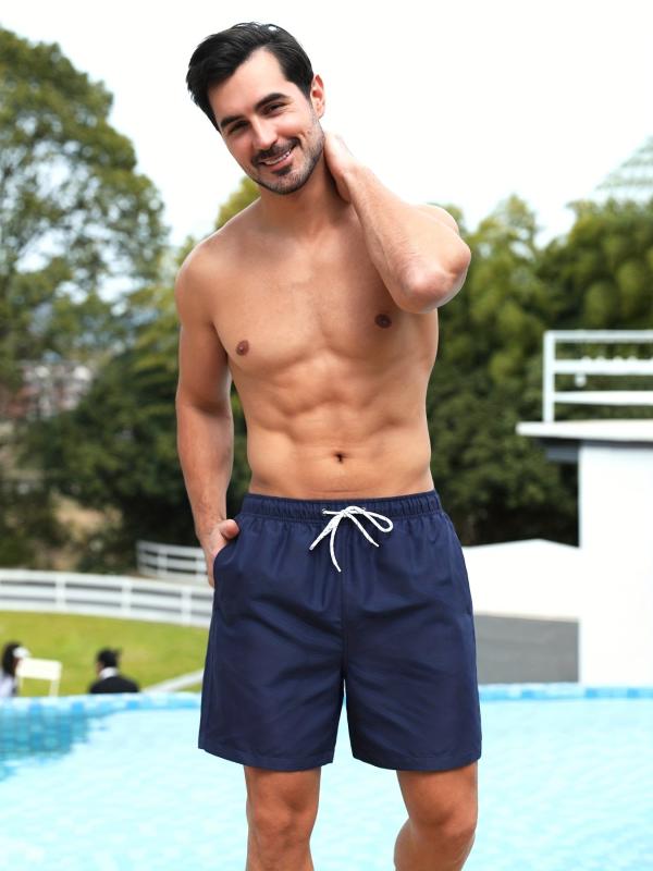 Men's Solid Board Shorts 2 Pockets Swim Trunks Drawstring Beach Pool Outdoor