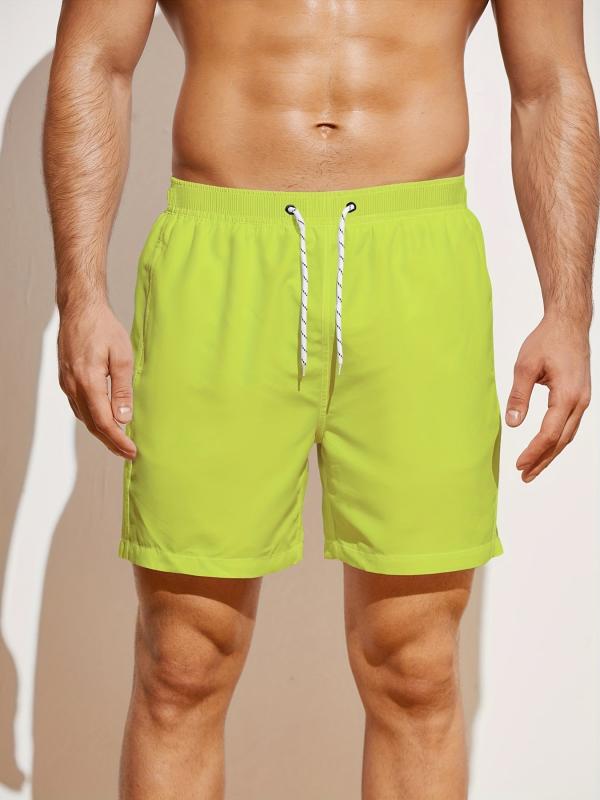 Men's Solid Board Shorts 2 Pockets Swim Trunks Drawstring Beach Pool Outdoor