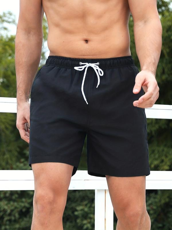 Men's Solid Board Shorts 2 Pockets Swim Trunks Drawstring Beach Pool Outdoor