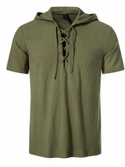 Men's Casual Lace Up Hooded Short Sleeve Shirt