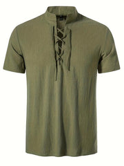 Men's Casual Lace Up Hooded Short Sleeve Shirt