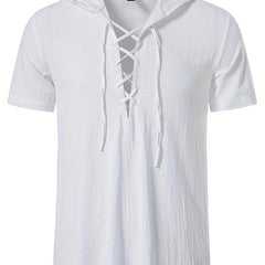 Men's Casual Lace Up Hooded Short Sleeve Shirt
