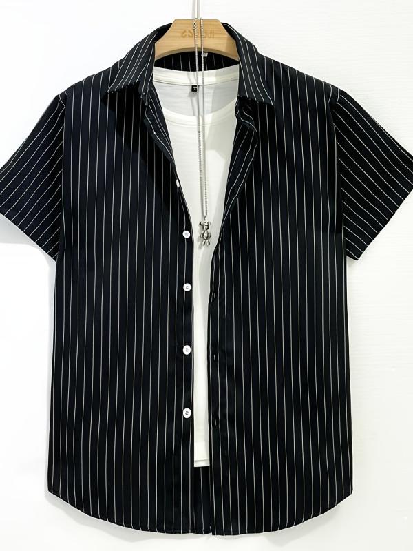 Striped Men's Short Sleeve Shirt for Summer Vacation