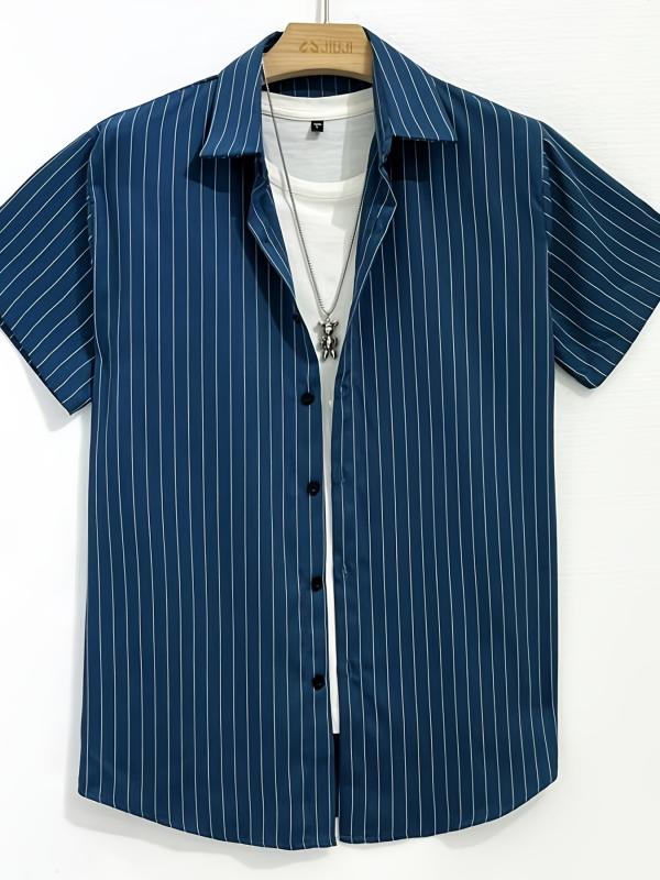 Striped Men's Short Sleeve Shirt for Summer Vacation