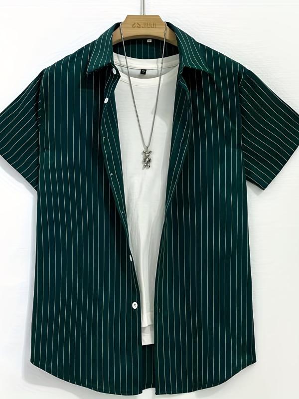 Striped Men's Short Sleeve Shirt for Summer Vacation