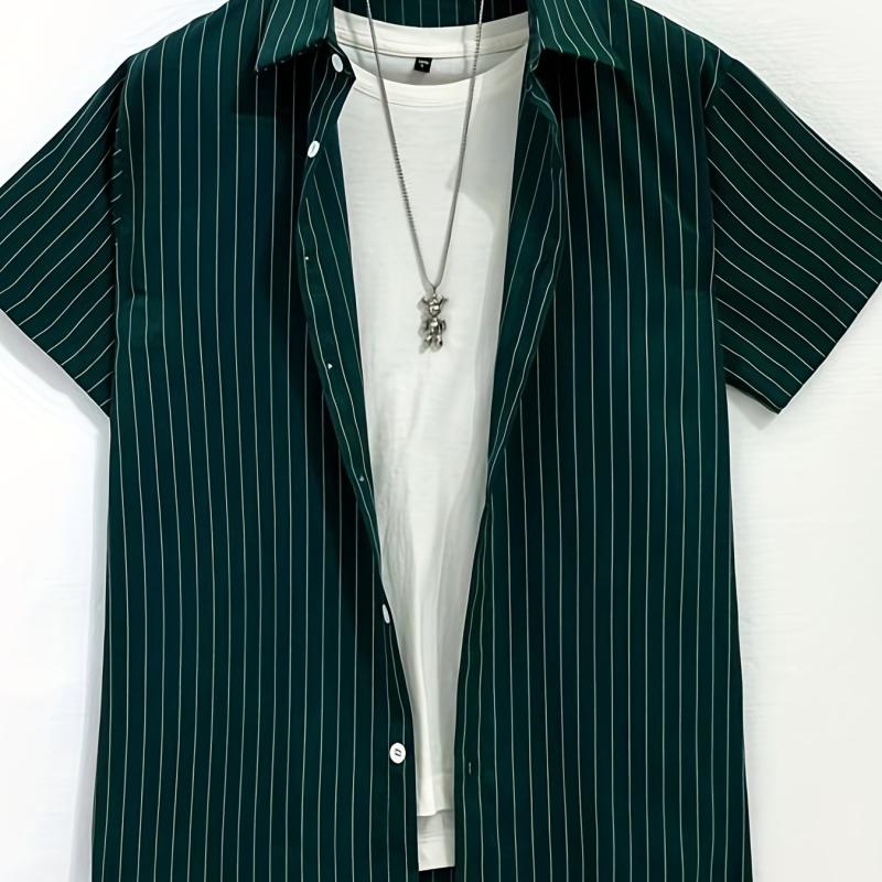 Striped Men's Short Sleeve Shirt for Summer Vacation
