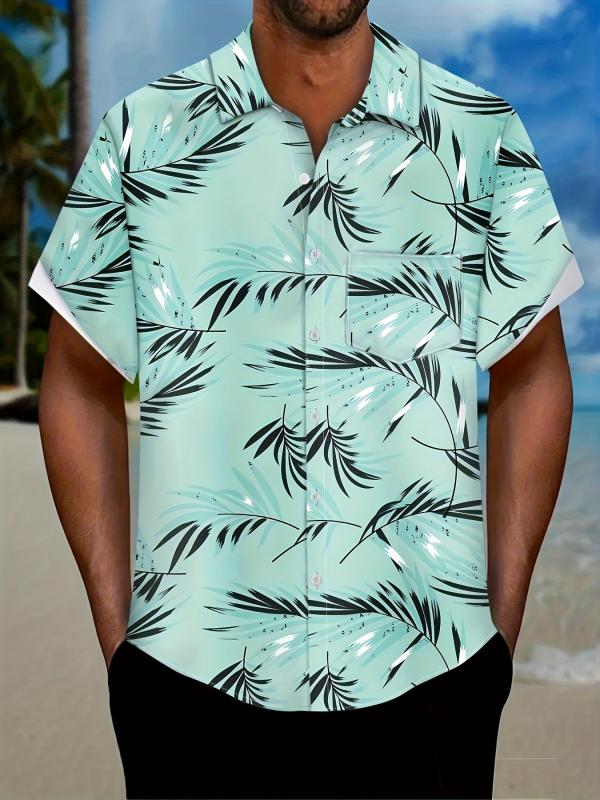 Tropical Leaf Pattern Short Sleeve Hawaiian Shirt