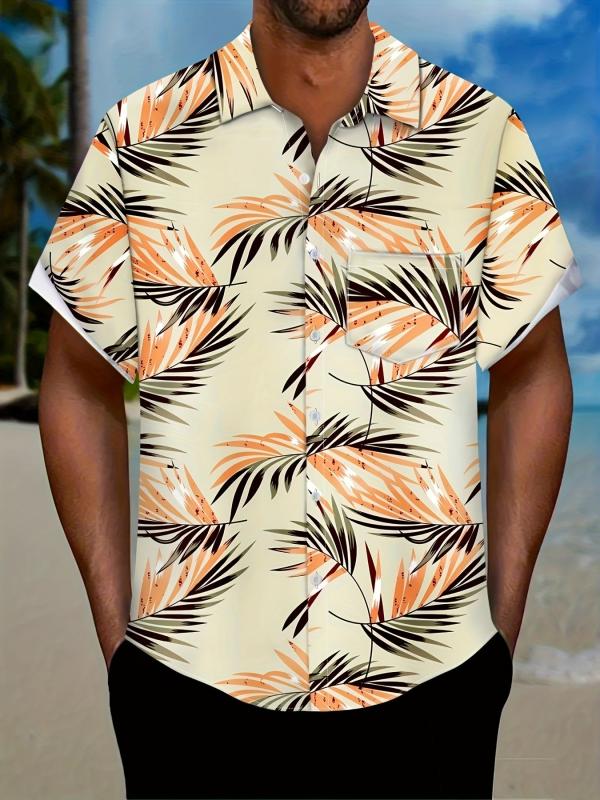 Tropical Leaf Pattern Short Sleeve Hawaiian Shirt