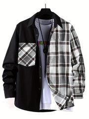 Men's Plaid Button Up Shirt with Chest Pocket