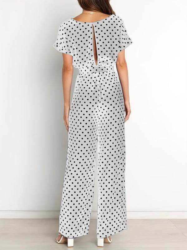 Polka Dot Wide Leg Jumpsuit Short Sleeve Jumpsuit