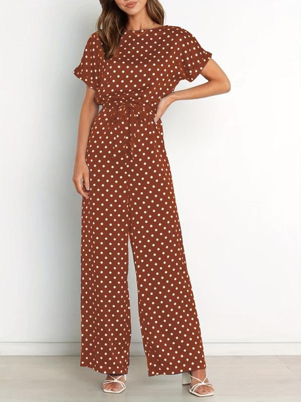 Polka Dot Wide Leg Jumpsuit Short Sleeve Jumpsuit