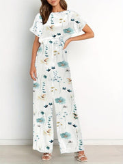 Polka Dot Wide Leg Jumpsuit Short Sleeve Jumpsuit