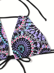 Tribal Floral Print Halter Neck Bikini Set