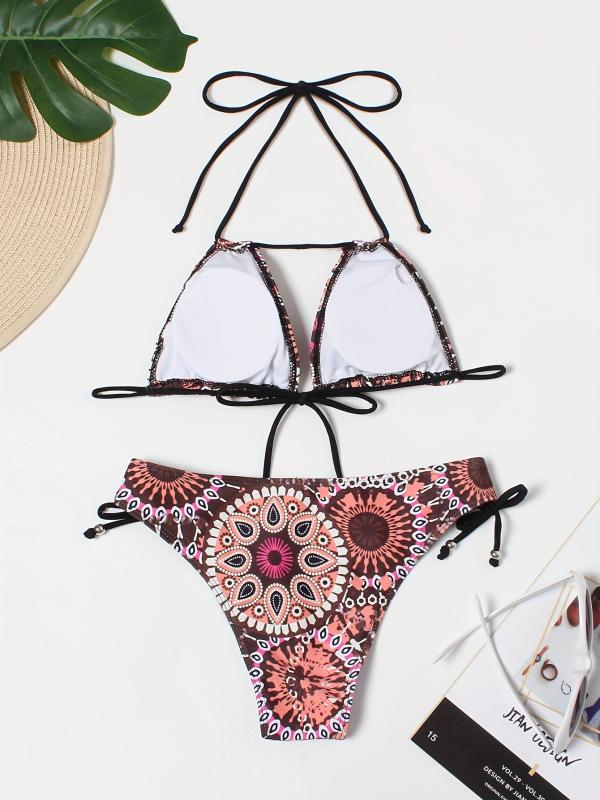 Tribal Floral Print Halter Neck Bikini Set