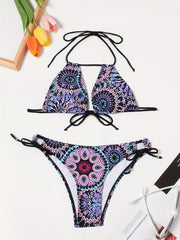 Tribal Floral Print Halter Neck Bikini Set