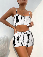 Bow Tie Front Tankini Set Spaghetti Straps High Waist Boxer Shorts