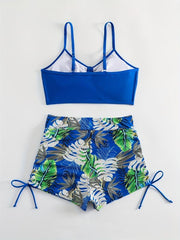 Tropical Leaf Print Bikini Set High Waist Two Piece Swimsuit