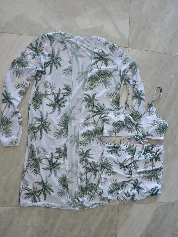 V Neck Bikini Set Drawstring Tie Front Boxer Short Cover Up Shirt Bathing Suit