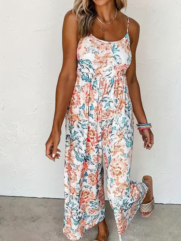 Floral Print Wide Leg Cami Boho Jumpsuit