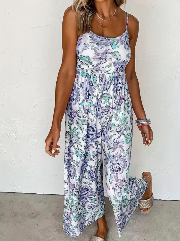 Floral Print Wide Leg Cami Boho Jumpsuit