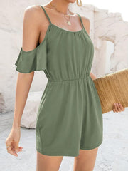 Cold Shoulder Rompers Spaghetti Slim Waist Women's Clothing
