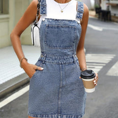 Denim Dress with Slash Pockets and Single Breasted Button