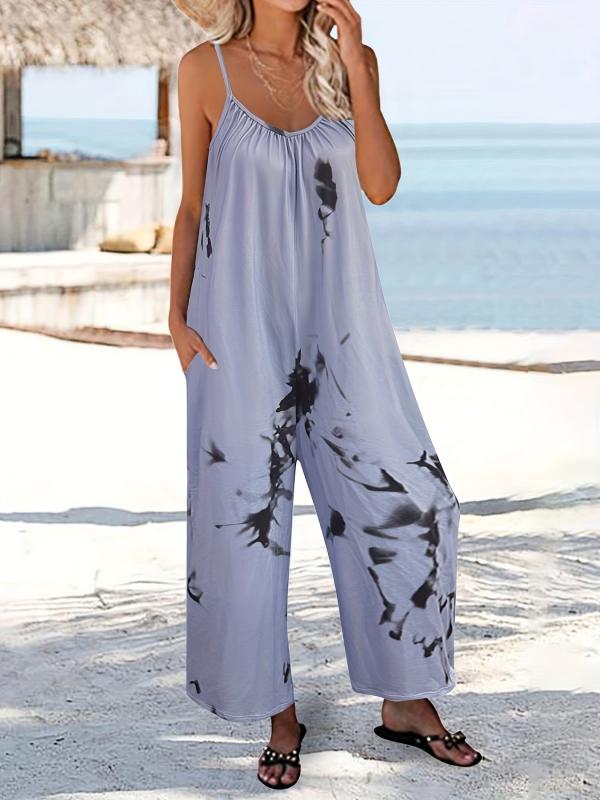 Boho Loose Tie Dye Cami Jumpsuit Wide Leg Romper