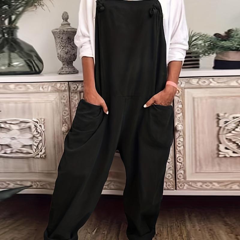 Dual Pockets Overall Jumpsuit Casual Solid Overall Jumpsuit