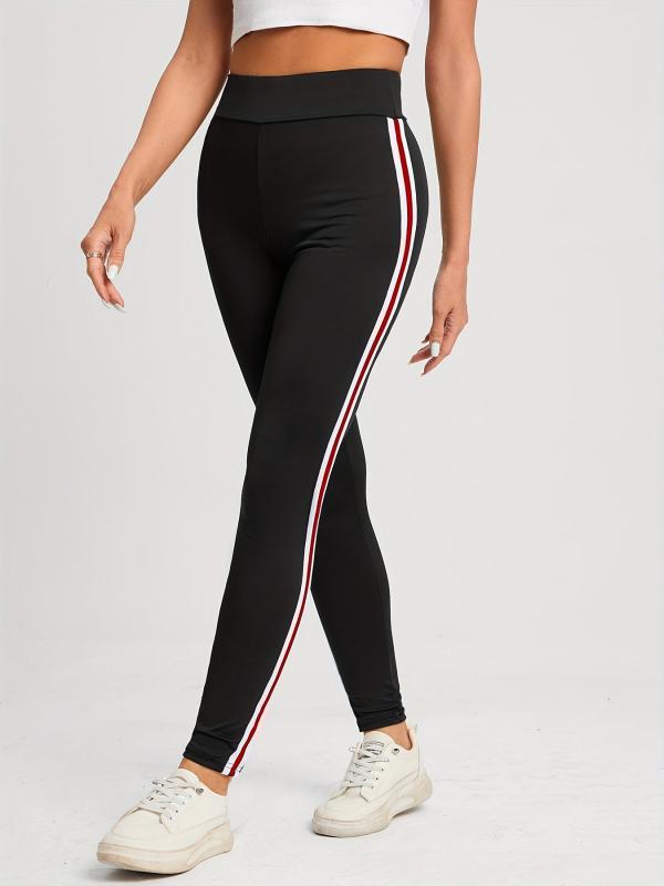 Striped High Waist Leggings Casual Slim Long Length