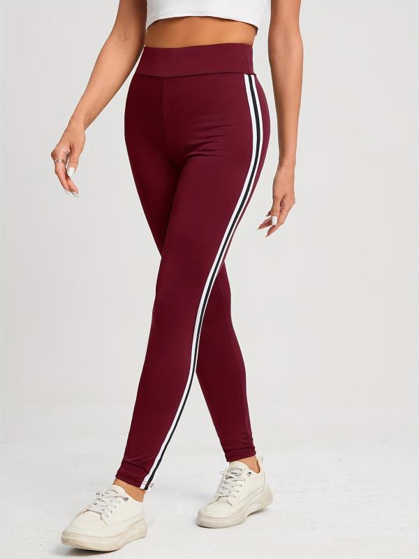 Striped High Waist Leggings Casual Slim Long Length