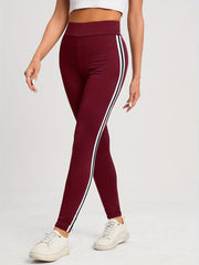 Striped High Waist Leggings Casual Slim Long Length