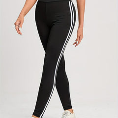 Striped High Waist Leggings Casual Slim Long Length