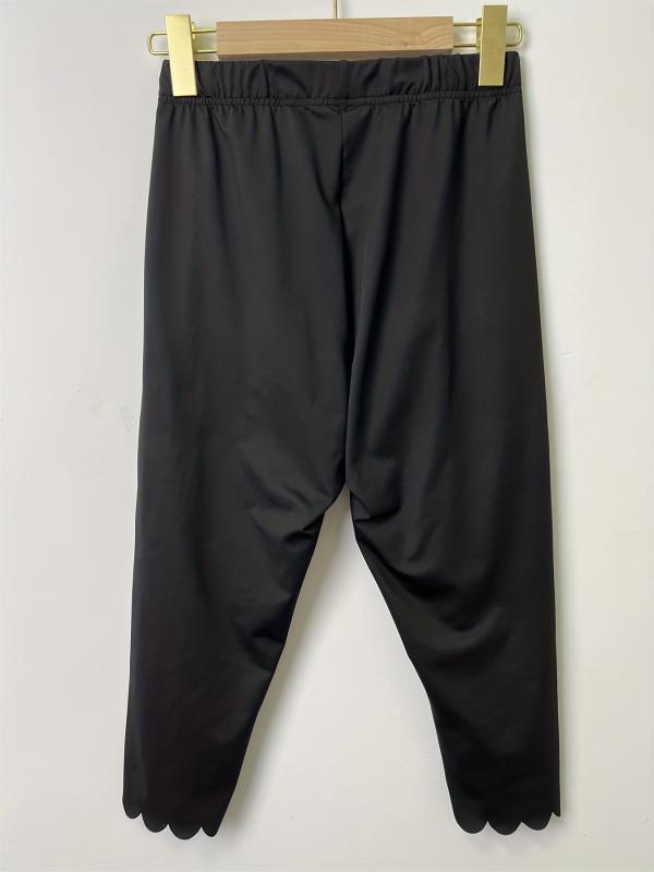 Scallop Trim Skinny Capris Leggings Spring Summer Women's Clothing