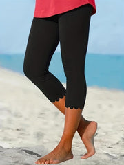 Scallop Trim Skinny Capris Leggings Spring Summer Women's Clothing