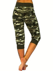 Camo Print Drawstring Leggings Casual Slim Summer Random Printing Leggings