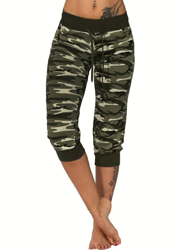Camo Print Drawstring Leggings Casual Slim Summer Random Printing Leggings