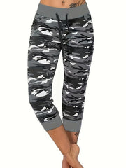 Camo Print Drawstring Leggings Casual Slim Summer Random Printing Leggings