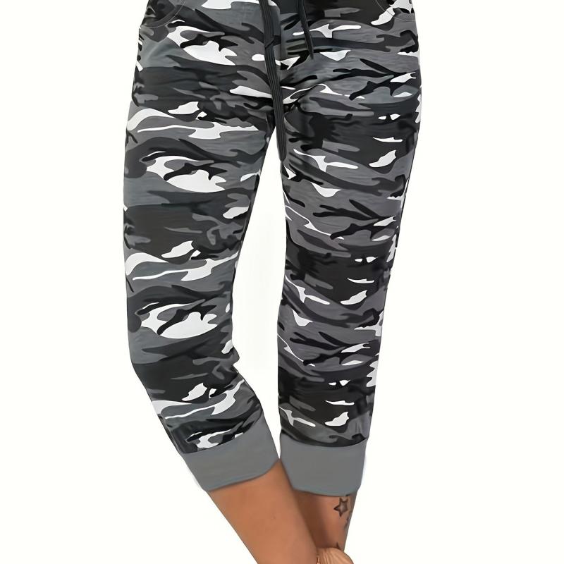 Camo Print Drawstring Leggings Casual Slim Summer Random Printing Leggings