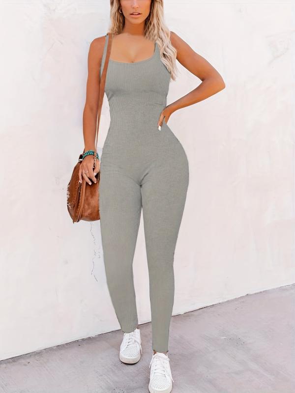 Scoop Neck Bodycon Jumpsuit Sleeveless Workout Jumpsuit